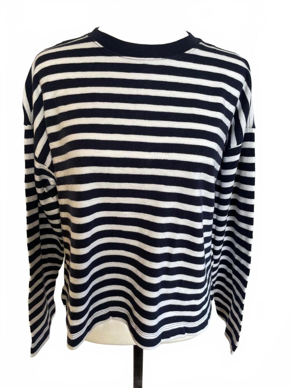 Madewell Easy Crewneck Long Sleeve Tee XXS Navy White Stripe French Girl Preppy